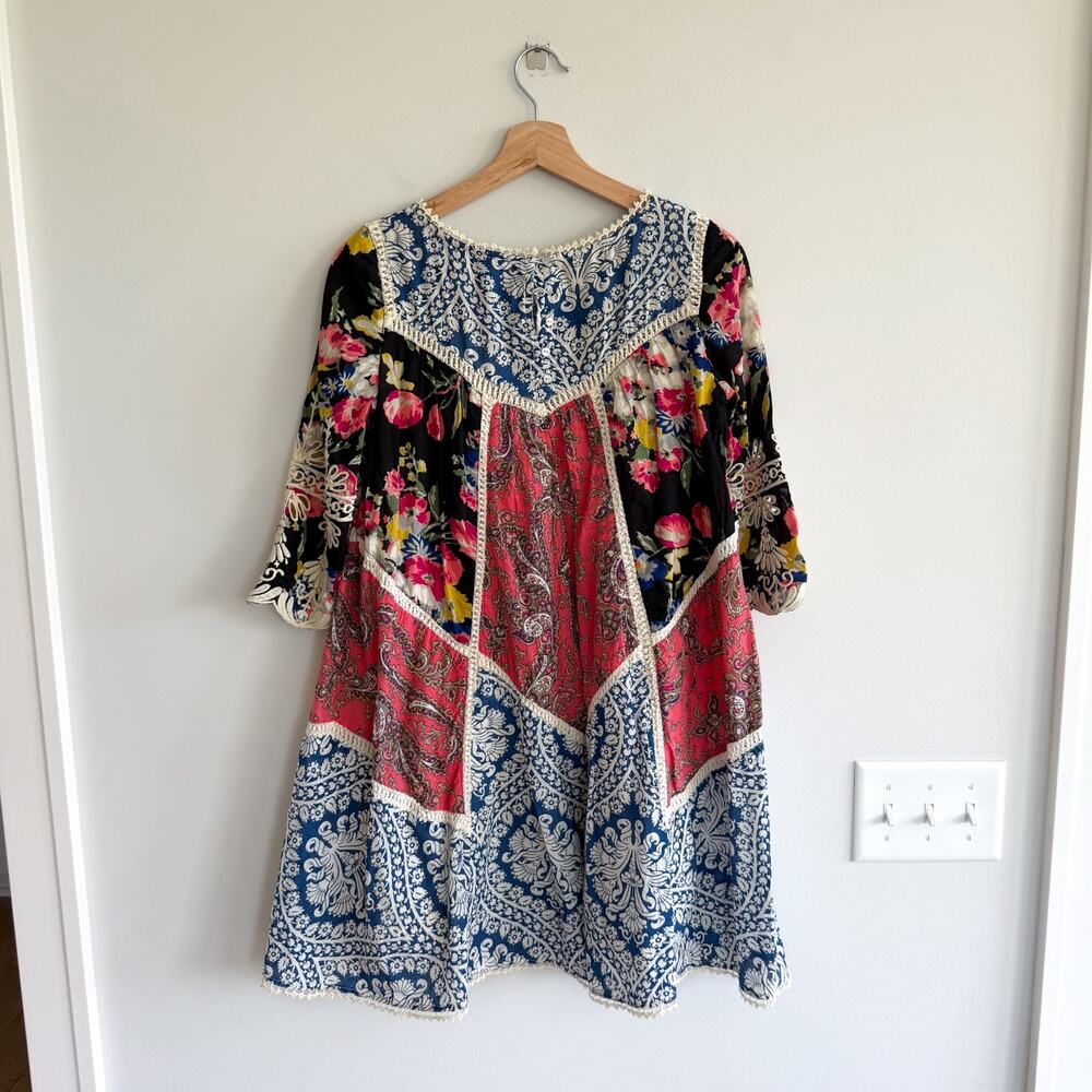 Anthropologie Vanessa Virginia Inez Patchwork Crochet Mini Dress Blue Red 0 - Picture 2 of 10